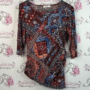 Ricki's long sleeve asymmetrical top Paisley print Red and Blue Patterned Blouse